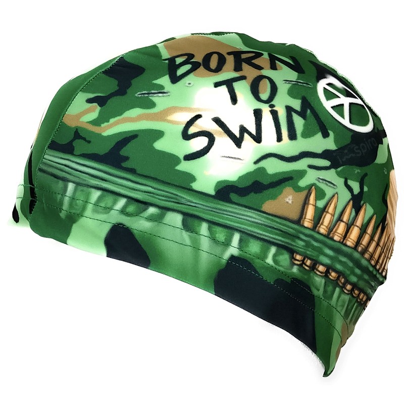 BORN TO SWIM | Green | Fabric Swimming Cap |