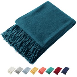 Homiest Decorative Knitted Throw Blanket with Fringe, Lightweight Blanket Acrylic Knit Blanket, Soft & Cozy Tassel Blanket for Couch Sofa Bed (Turquoise, 50 x 60 Inch)
