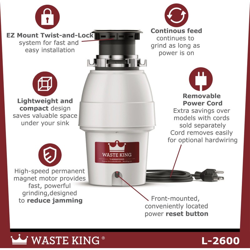 Waste King Legend Series Continuous Feed Garbage Disposal for Kitchen