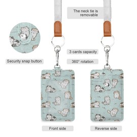 VIKKO Badge Holder, PU Leather ID Card Case Wallet with Neck Lanyard and Key Ring (Cat)