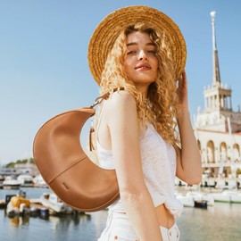 S-ZONE Top Grain Leather Shoulder Bags for Women Hobo Crescent Bag Handbags Purse