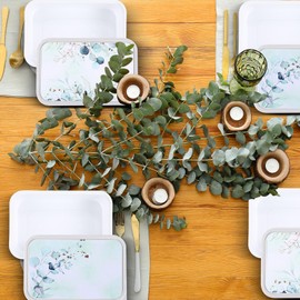 Blushtier 50 Pcs Eucalyptus Meal Preparation Containers 25 oz Spring Reusable Food Storage Containers with Lid Sage Green Lunch Box Container for Baby Shower Birthday Wedding Party Decoration Supplies