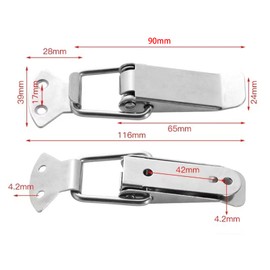 2PCS Spring Loaded Toggle Latch Unlocked.304 Stainless Steel Tension Clasp 90MM,Loaded Catch Clips Duck Billed Buckles,Toggle Clamp Latches for Box Drawer Cabinet
