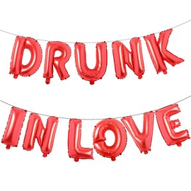 16 inch DRUNK IN LOVE Balloons Banner Foil Letters Mylar Balloons for Bachelorette Parties, Weddings, Bridal Shower (Red)
