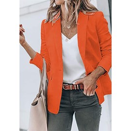 BOFETA Women's Trendy Open Front Solid Blazer with Pocket Lapel Button Blazers Work Cardigan Jacket Blazer Orange M