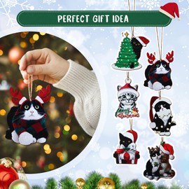 Cat Christmas Ornaments, Joyoldelf 6pcs Black Cat Ornaments, Cat Ornaments for Cat Lovers, Christmas Tree Ornament Hanging Party Decor Merry Xmas Decor Ornaments Cat