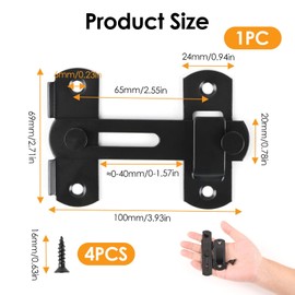 Sliding Barn Door Lock,Stainless Steel Door Bolt Latch Buckle with Screws Flip Slide Black Door Bolts,Gate Latch for Garden Bathroom Outdoor Garage Window Sliding Door（180° 4inch）