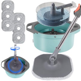 Spin Mop and Bucket with Separate Dirty and Clean Water,360° Spin Mop and Bucket System with Widening Foldable Handle,6 Replaceable Mop Pads,Square Mop for Floor Hardwood Tile Wall Cleaning(Blue)