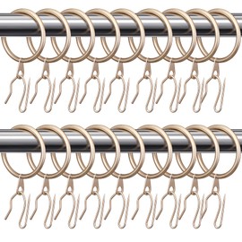 Hotop 30 Pcs Metal Drapery Curtain Rings 0.98/1.26/1.65 inch Interior Diameter and 30 Pcs Hanging Curtain Drapery Pin Hooks for Window Door Shower(42mm,Champagne Gold)