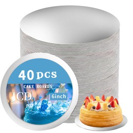 JCD JCD Sliver Cake Boards 6 inch Round, 40 Packs Food-Graded Cardboard Cake Rounds, Waterproof and Oil-Proof Cake Plates, Sturdy Corrugated Cake Base, Ideal for Baking, Cake DIY(Sliver, 6inch/40Pcs)