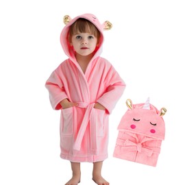 WYTbaby Bathrobe Baby Soft Flannel Children's Bathrobe with Hood Quick Dry Bathrobe for Baby Girls Boys, Pink Pony
