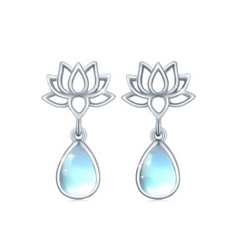COZBUTY Moonstone Lotus Flower Studs Earrings for Women 925 Sterling Silver Lotu Earrings Lotus Jewelry for Women Friends Birthday Holiday Graduation Anniversary Christmas