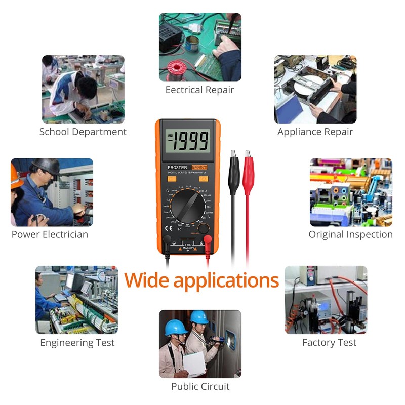 Proster LCR Meter, Capacitive Tester, Inductance, Resistance Measurement, Large LCD