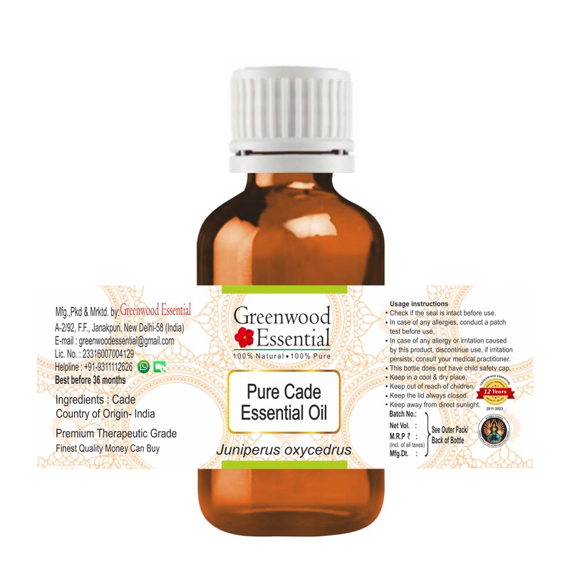 Greenwood Essential Pure Cade Essential Oil (Juniperus oxycedrus) Steam Distillation,