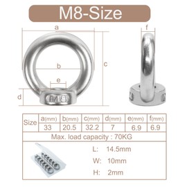 Pack of 12 Ring Nuts M8 Eye Bolt 304 Stainless Steel Eye Nut Internal Thread Eyelets Eyelet Nut Lifting Devices Accessories for Attaching Hanging Flower Pots Swing Stand Installation of Trailer