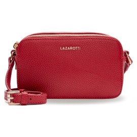 Lazarotti Bologna Leder Umhängetasche Damen | 2 Hauptfächer & längenverstellbarer Schulterriemen | mittelgroße Crossbody Bag | Schultertasche 18 cm