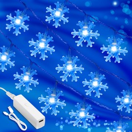 Lakumu Snowflake String Lights, 20FT 40 LED Christmas Decorations Lights Battery Operated with 8 Modes & Timer, Indoor Fairy Lights for Bedroom Party Home Xmas Tree Decorations Blue