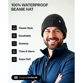 Giovici Wooly Waterproof Beanie Hat for Men and Women - Stretchy Fleece Lined Waterproof Beanie Hat - Thick Warm Mens Hats for Cold Winter Weather - Premium Beanie Hats for Men UK (Black)