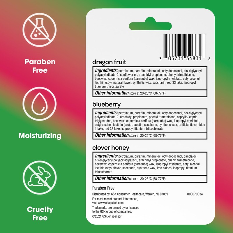 ChapStick Lip Balm, Superfood Collection 3-Pack – Dragon Fruit, Blueberry