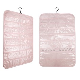 KANCNT Hanging Jewelry Organizer,Dual-sided Storage Holder Design with 5 Kinds of Pockets&Hook for Rings,Earrings,Bracelet,Necklaces,Glasses,Watches on Closet,Wall, Door,Cloakroom,Dresser,1 Piece,Pink