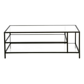Henn&Hart 46" Wide Rectangular Coffee Table with Glass Top in Blackened Bronze, Modern coffee tables for living room, studio apartment essentials