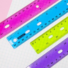 BAZIC Products Jeweltones Color Plastic Ruler 12" (30cm), Inches Centimeter Metric Measuring Drafting Rulers, for Students School Supplies (4/Pack), 2-Packs