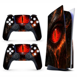 Skin Sticker for Game Console 5 Cover - Dragon Eyes, Compatible with Both Disc Edition & Digital Edition (not Slim Ver) - 2 Controller Skins & Console Skin - No Bubble, Full Protection