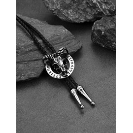 FaithHeart Bolo tie, Punk Western Tie with Mjölnir Viking Rune, Bolo Leather Tie for Men, Western Cowboy Costume Accessories for Men Women, A Sheep Head