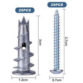 25 Individually Self-Drilling Plasterboard Dowels Metal with Screws Rigypsum Dowels
