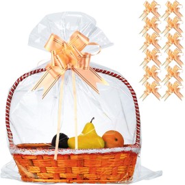 30 Packs 32” x 40” Gift Wrap Cellophane Bags for Basket Extra-large Jumbo Clear Cellophane Wraps Clear Huge Cello Bags for Basket, Gift, Christmas Tree, Treat, Art and Craft, 30ct Golden Ribbon Bows