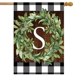 Briarwood Lane Wreath Monogram S Double-Sided House Flag Everyday 28" x 40"