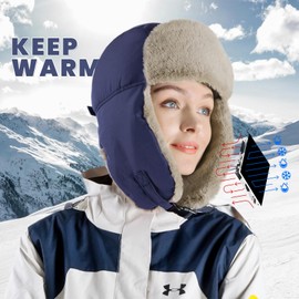 Chasenew Winter Trapper Hat for Men Women Windproof Warm Water-Resistent Ushanka Snow Hunting Hat Cold Wether, Dark Blue