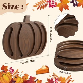Sliner Fall Harvest Large Pumpkin Wooden Serving Platter 15x12 in Rustic Pumpkin Snack Fruit Meat Cheese Board Charcuterie Board Sectional Dish Plate for Thanksgiving(Walnut Color,Rubber Wood)