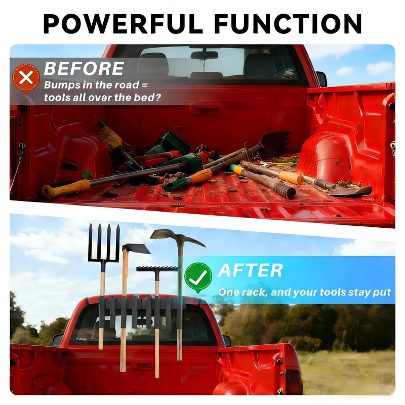 8-Hole Shovel Holder for Truck, Heavy Duty Trailer Tool Rack