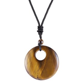 TUMBEELLUWA Crystal Peace Buckle Pendant Necklace for Man for Women Lucky Coin Stone Pendant with Adjustable Cord, Tiger’s Eye Stone.