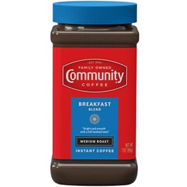 Community Coffee Breakfast Blend Instant Coffee, Medium Roast, 7 Ounce Jar (Pack of 12)