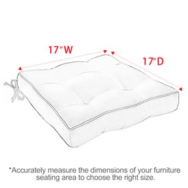 Favoyard Patio Cushions 17 x 17 Inch Indoor & Outdoor Chair Cushions Water-Resistant Seat Cushion for Patio Furniture 3-Year Color Fastness Square Tufted Couch Chair Pads with Ties, 2 Pack, Dark Gray