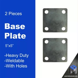 5" x 5" Heavy Duty Square Flat Steel Metal Base Plate With Holes | 2 Pieces