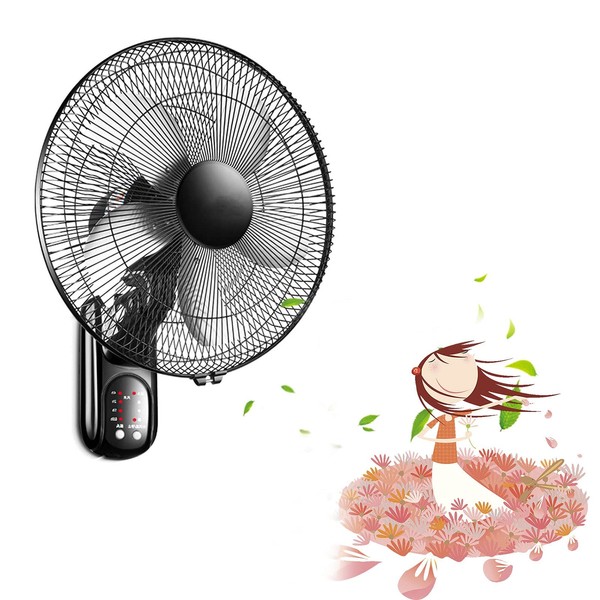 YSJX Home Wall Mounted Fans 16 inch 18inch metal Wall Fan Air Circulator,Electric Cooling Fan with 3 Speed Settings,60 Watts,Ideal For Home,Office -Black (Size : 16inch)