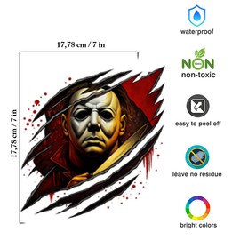 Horror Mask Decal 7x7 inch – Scary Mask Face Ripped Wall Sticker for Car, Truck, Laptop, Fridge – Waterproof Creepy Vinyl Removable Decor for Adults, Men, Teens