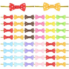 M METERXITY 100-Pack Mini Craft Ribbon Bow Twist Ties,1.2x0.6 Inch Twist Tie Bows Satin Ribbon Tie Bows for Craft DIY/Baked Goods/Hair Bow Sewing/Wedding/Birthday/Party[Multicolored]