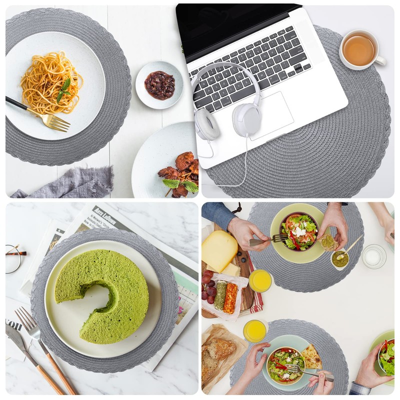 HEYOMART Round Placemats and Coasters Set of 6, Braided Woven