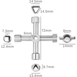Hsthe Sea 4 Way Key Multifunction Utility Key Electric Cabinet Key for Electric Water Gas Meter Box Cabinet Opener Door Valve Cross Round Hole Key (Silver)