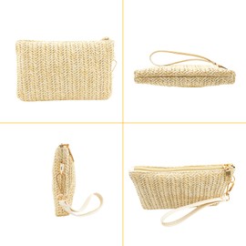 Spldsun Women's Straw Clutch Purse, Straw Handbag, Envelope Bag, Wallet, Summer Beach Bag, Purse Woven Handbags, for Storing Mobile Phones, Keys, Lipsticks, light yellow