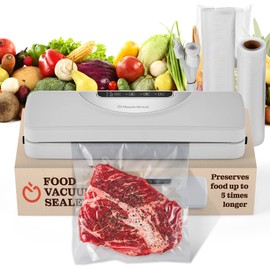 Superior Vacuum Sealer Machine, Food Sealer with Built-in Cutter with Dry, Gentle, Moist, Cycles. for Food Packing, Preservation, Sous-Vide, Starter Kit Includes 5 Bags 8x10", Roll 8x118", Sealer Hose
