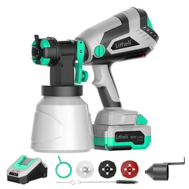 Litheli Cordless Paint Sprayer with Battery of 20V 4.0Ah, HVLP Paint Sprayer Gun with 1000ml Container and 3 Nozzles, Electric Powerful Paint Sprayers for House and Furniture Painting Fence Wall