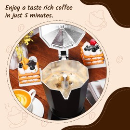 Lemosae Coffee Pot 6 Cup Electric Espresso Coffee Maker Italian Moka Maker 300ml Portable Aluminum Espresso Machine Cafetera Moka Pot with Detachable Base, Gift for Home Travel(Black)