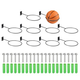 PATIKIL 5 Inch Ball Holder Wall Mount, 10 Pack Ball Display Wall Storage with Screws for Basketball Football Volleyball Display Decor Storage Ring Planter, Black/Silver Tone, 4mm Thick