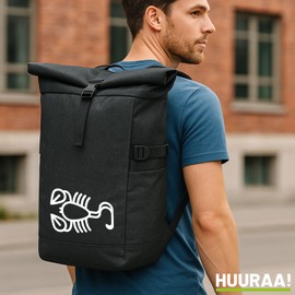 Huuraa Messenger Backpack Scorpio Zodiac Symbol Gift 30-44 Litres Black Melange Roll-Top Fairtrade Scorpion Gift Idea