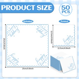 100Pcs Happy Tears Napkins Wedding Bridal Party Decorations Disposable Blue Happy Tears Scalloped Decorative Paper Napkin Guest Bathroom Hand Towels for Bridal Shower Party Supplies